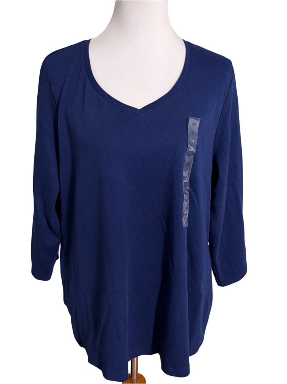 Karen Scott Navy V-Neck Long Sleeve Top